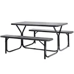 Gardenised Outdoor Woodgrain Picnic Table Set with Metal Frame, Gray