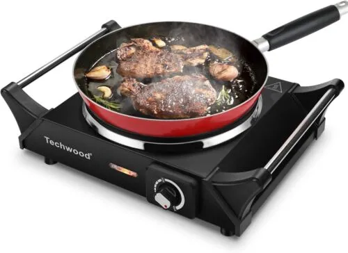 Techwood Hot Plate Portable Electric Stove 1500W Countertop Single Burner wit...