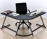 SHW Gaming Desk Computer L Shape Corner Studio Table Black Glass Top Free Ship