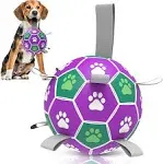 QDAN Dog Soccer Balls Toy with Bell Inside, Outdoor Interactive Dog Toys for Tug of War, Puppy Birthday Gifts, Dog Water Toy, du