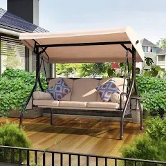 NOBLEMOOD 3-Seat Patio Porch Swing with Adjustable Canopy