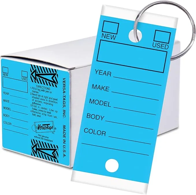 Versa-Tags 250 Key Tags, Self Protecting Poly, 1.25''x3'', Highly Resistant to Abrasion, 250 Key Tag Pack, 250 Chrome Plated Key Tag Rings Included Color Blue