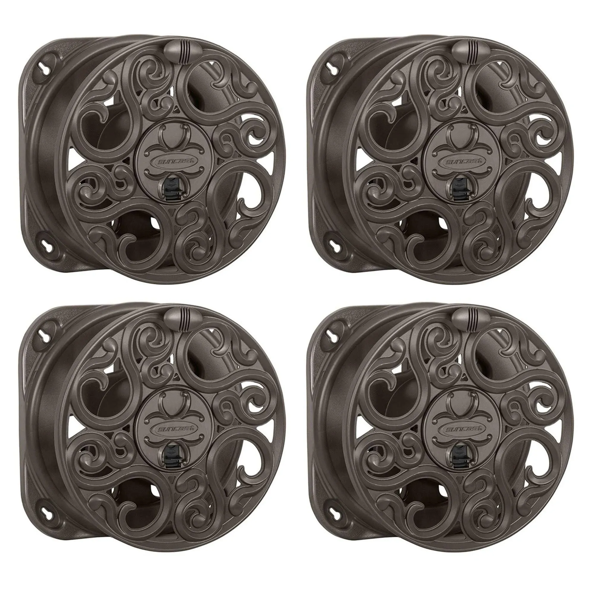 Suncast Sidewinder 60 Foot Side Scroll Decorative Wall Mount Hose Reel (4 Pack) - 3.75