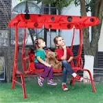 2 Person Kids Patio Swing Porch Bench with Canopy - Red