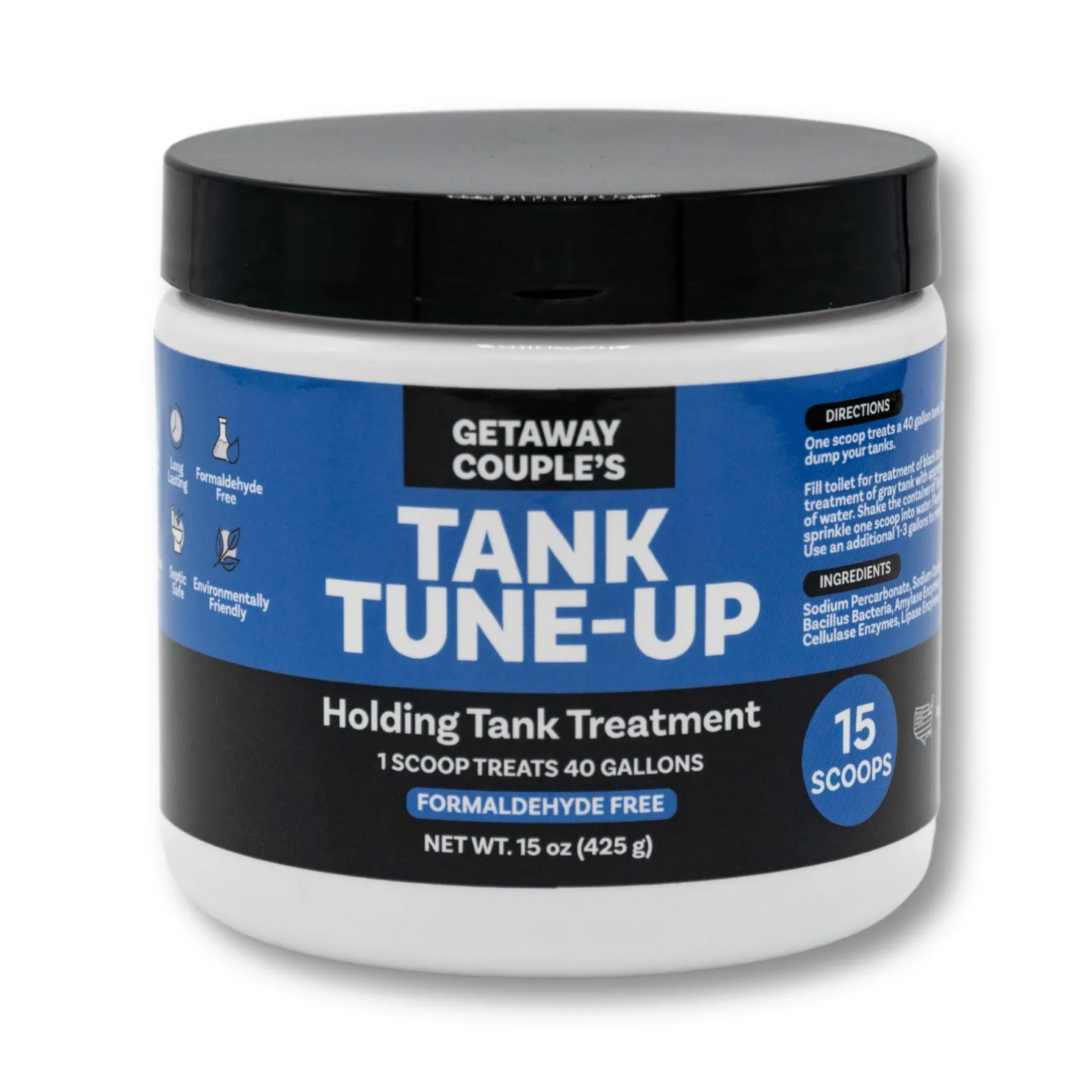 Getaway Couple Tank Tune-Up: RV Toilet Treatment Powder, Deodorizing RV Black Tank Treatment, Dissolves RV Toilet Paper and Waste, RV Black Tank Sensor Cleaner - 15 Scoops