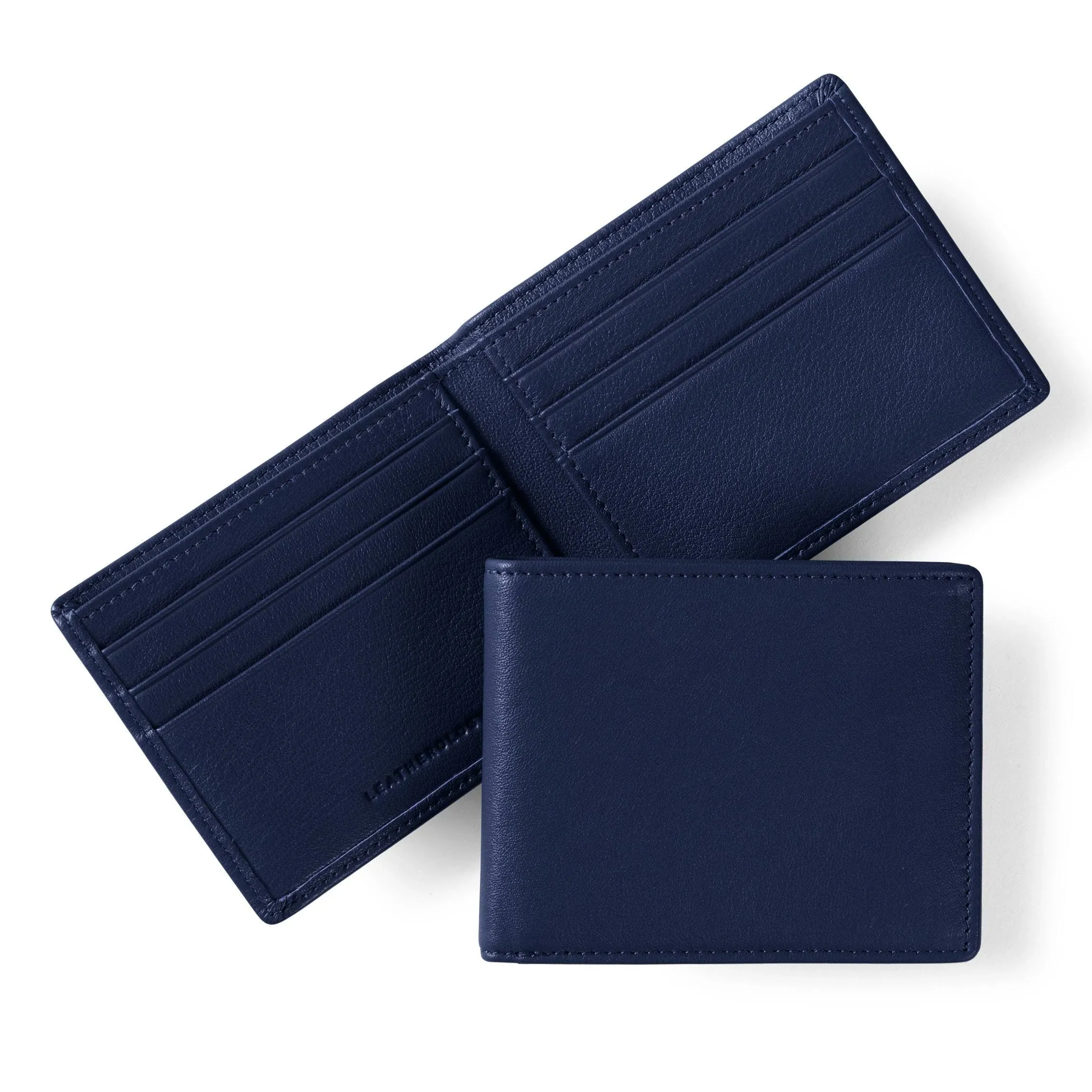 Men's Thin Bifold Leather Wallet - Slim Design, 6 Card Slots, 2 Interior Pockets - Navy Blue - Personalized Gifts, Leatherology