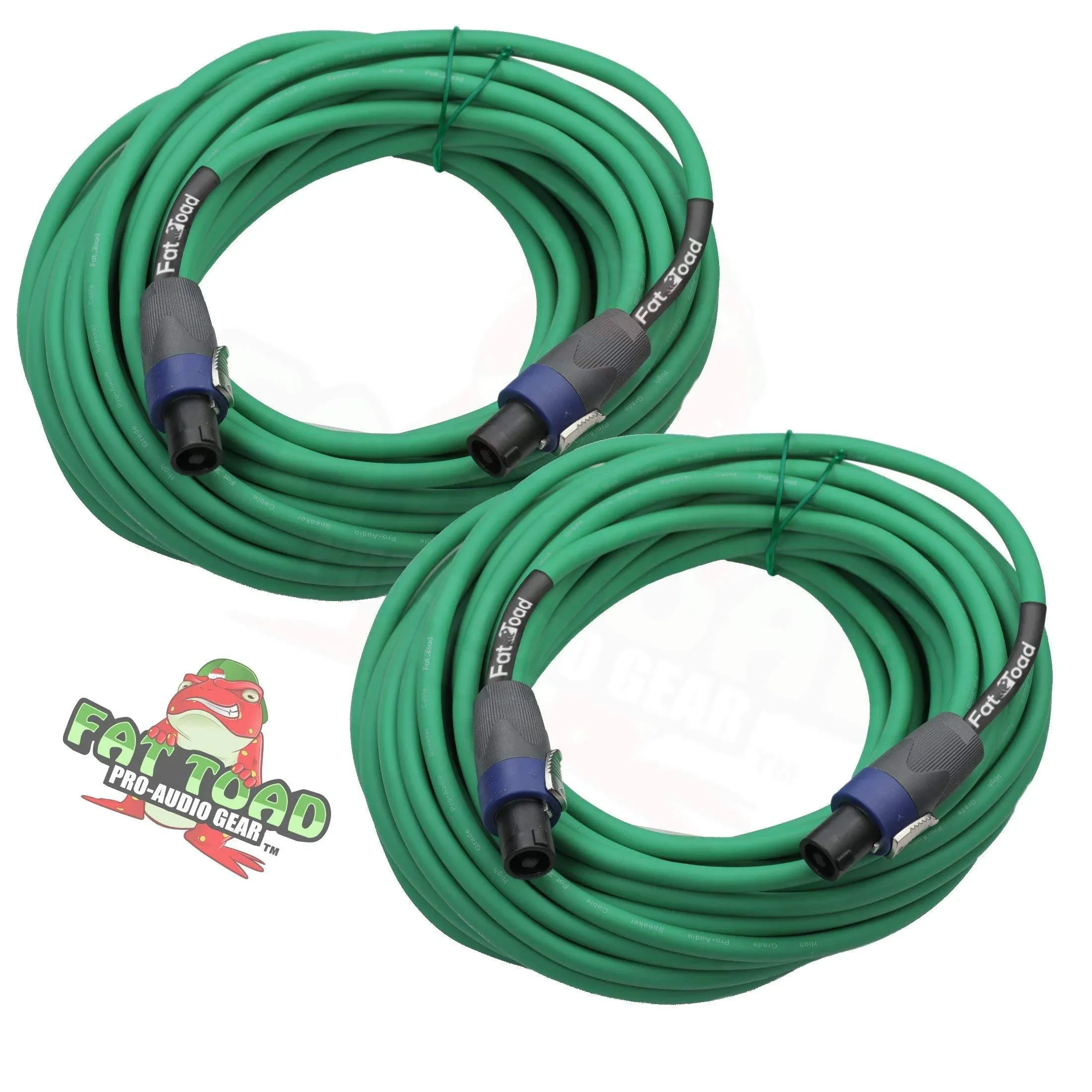 Fat Toad Speakon to Speakon Cables (2 Pack) 50ft Professional Pro Audio Green Speaker Pa Cord with Twist Lock Connector | 12 AWG Wire for Impeccable