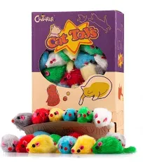 CHIWAVA 60PCS 4.1'' Furry Cat Toy Mice Rattle Small Mouse Kitten Interactive Play Assorted Color