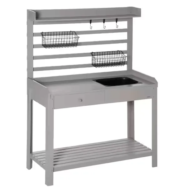 Outsunny 18 in. W x 56 in. H Gray Potting Bench Table, Garden Work Bench, Workstation 845-664GY