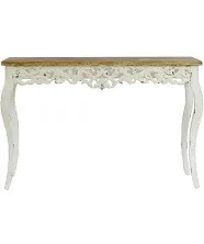 LuxenHome Victorian Off White and Natural Wood Console and Entry Table WHIF788