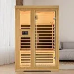 2 Person Far Infrared Home Sauna,Hemlock Wood Dry sauna Box,1750W 7 Carbon Crystal Heating Panels Indoor Sauna Room, Personal Sauna Hot Yoga Essentials Gym Accessories Workout Valentine's Day Gift