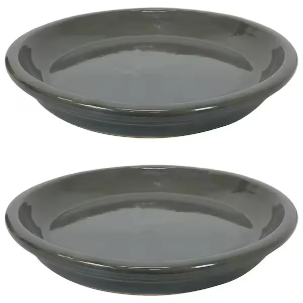 Sunnydaze 11.75 in. Gray Ceramic Planter Saucer (Set of 2) AP-275