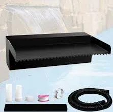 Pond Waterfall Spillway Pool Fountain Water Feature, Black Stainless Steel Outdoor Fountains, Swimming Pool Water Flow Waterfalls Kit for Garden Patio Ponds-11.8"x7.8"x3.9"(NO Light)