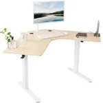 Vivo Electric 47" x 47" Corner Standing Desk, Light Wood Table Top, White Frame