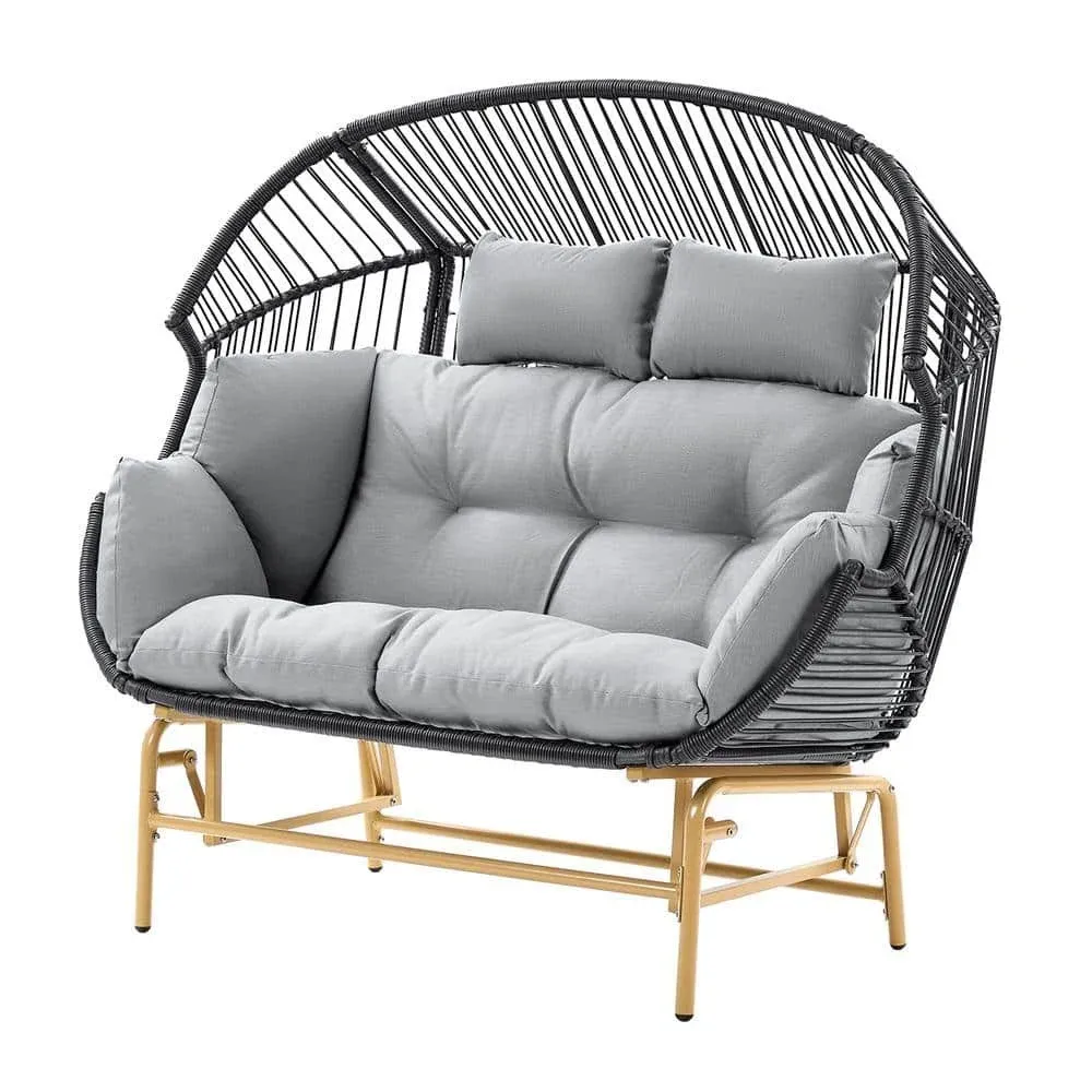 Pocassy 2-Seat Gray Wicker Egg Chair Patio Glider