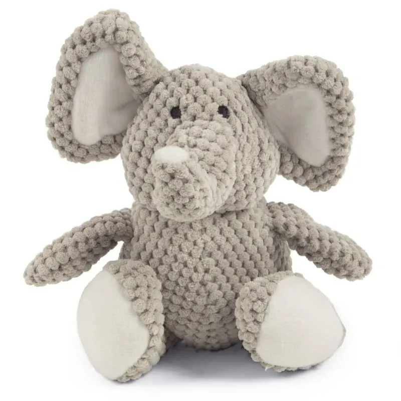 goDog Checkers Elephant Squeaky Plush Dog Toy, Chew Guard Technology - Gray, Small