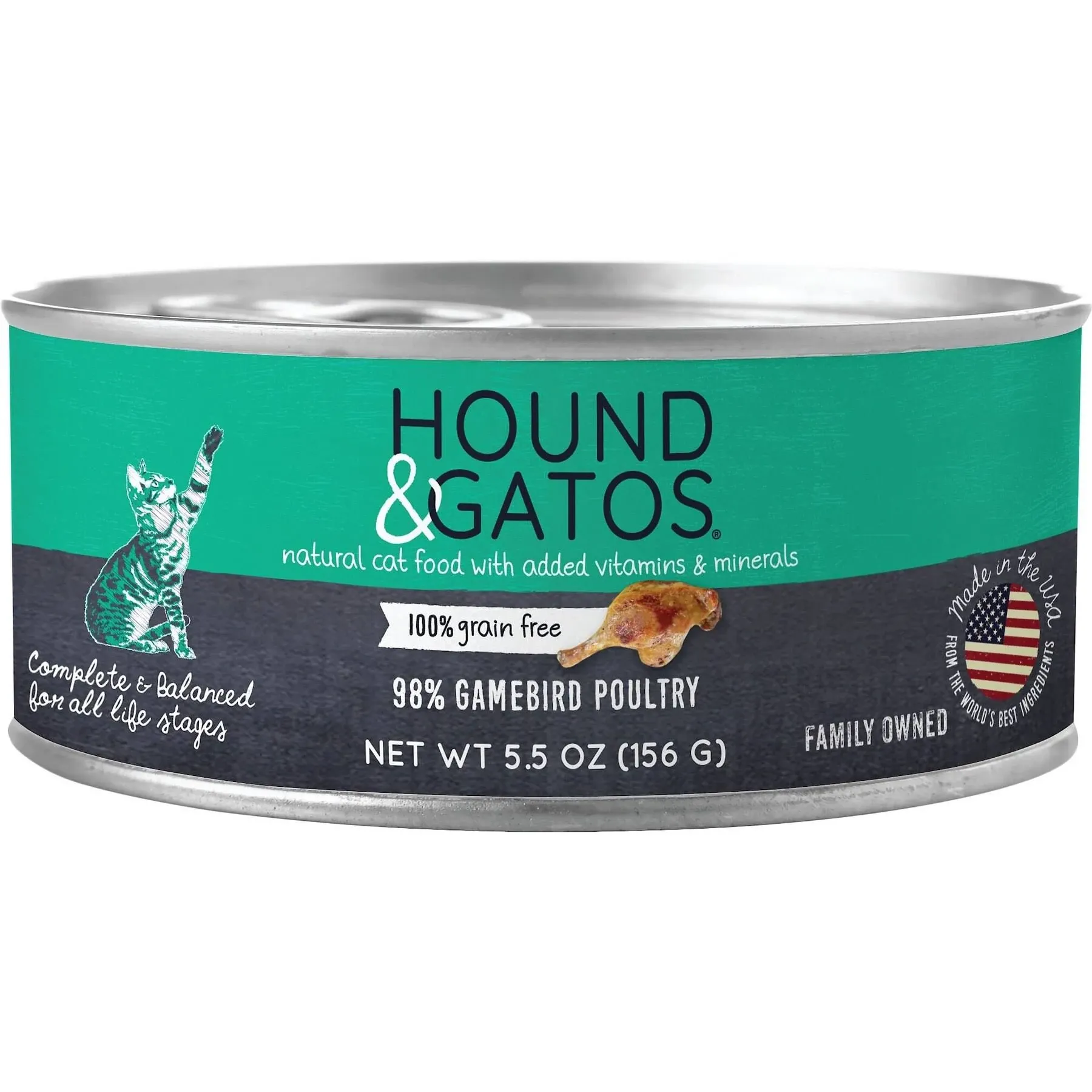 Hound & Gatos Grain Free, Gamebird Poultry Wet Cat Food, 5.5 oz., Case of 24