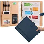 Leather 3 Ring Padfolio with Calculator Blue Professional Portfolio Binder Organizer Briefcase Personalized Document Folder