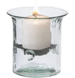 Glass Hurricane Pillar Candle Holder with Rustic Metal Insert, Perfect as a Centerpiece (Medium Bubble Glass)