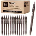 Sikao Black Pens Bulk 60 Pack Retractable Ballpoint Pen Medium Point Smooth Writing Ink Pens for Journaling No Bleed for School Office Servers