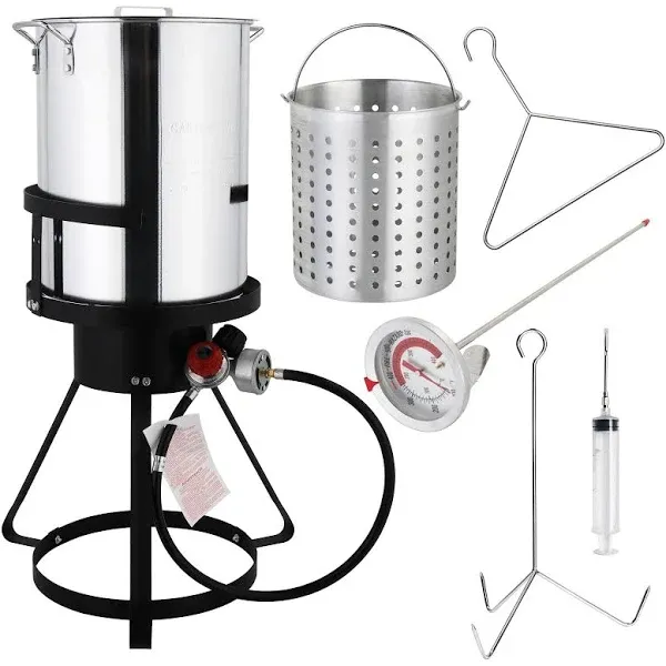 ROVSUN 30qt Turkey Fryer with 55,000BTU Propane Stove, Aluminum Deep Fryer & Seafood Crawfish Boiler Steamer with Basket, Thermometer, Marinade