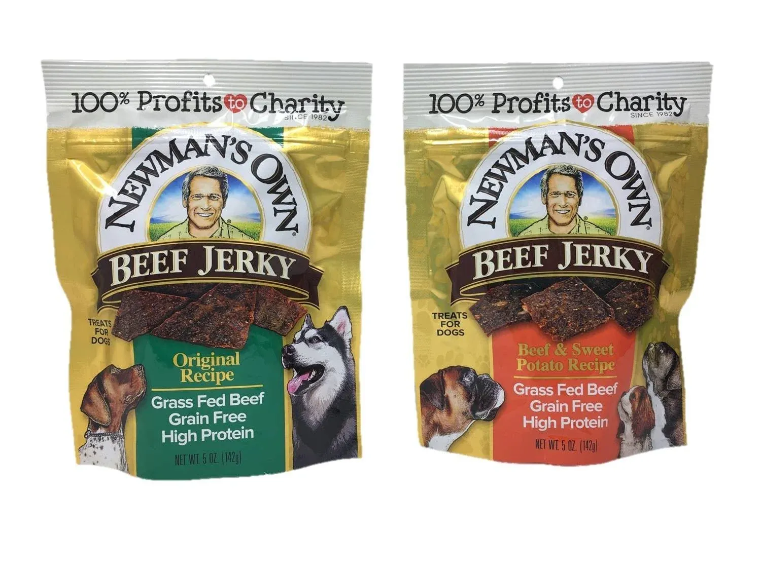 Newman's Own Beef Jerky Treats for Dogs, Bundle of 2 Flavors, Original Recipe and Beef & Sweet Potato Recipe, 5oz Each