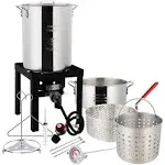 ROVSUN 30QT Turkey Fryer & 10QT Fish Fryer with 55000BTU Propane Burner, Outdoor Deep Fryer & Seafood Crawfish Boiler Steamer Pot with Thermometer, Marinade Injector, Turkey Rack & Rack Lifter