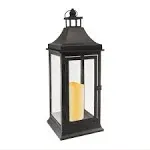 LumaBase Solar Powered Lantern with LED Candle - Silver