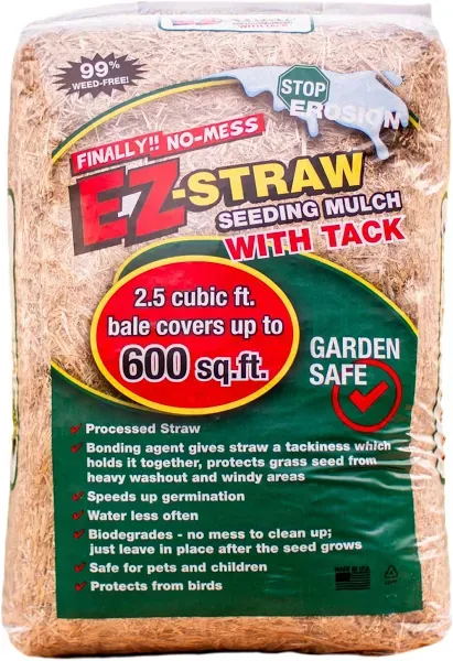 EZ-Straw Seeding Mulch with Tackifier - Biodegradable Processed Straw a 2.5 CU FT Bale (Covers up to 600 sq. ft.)