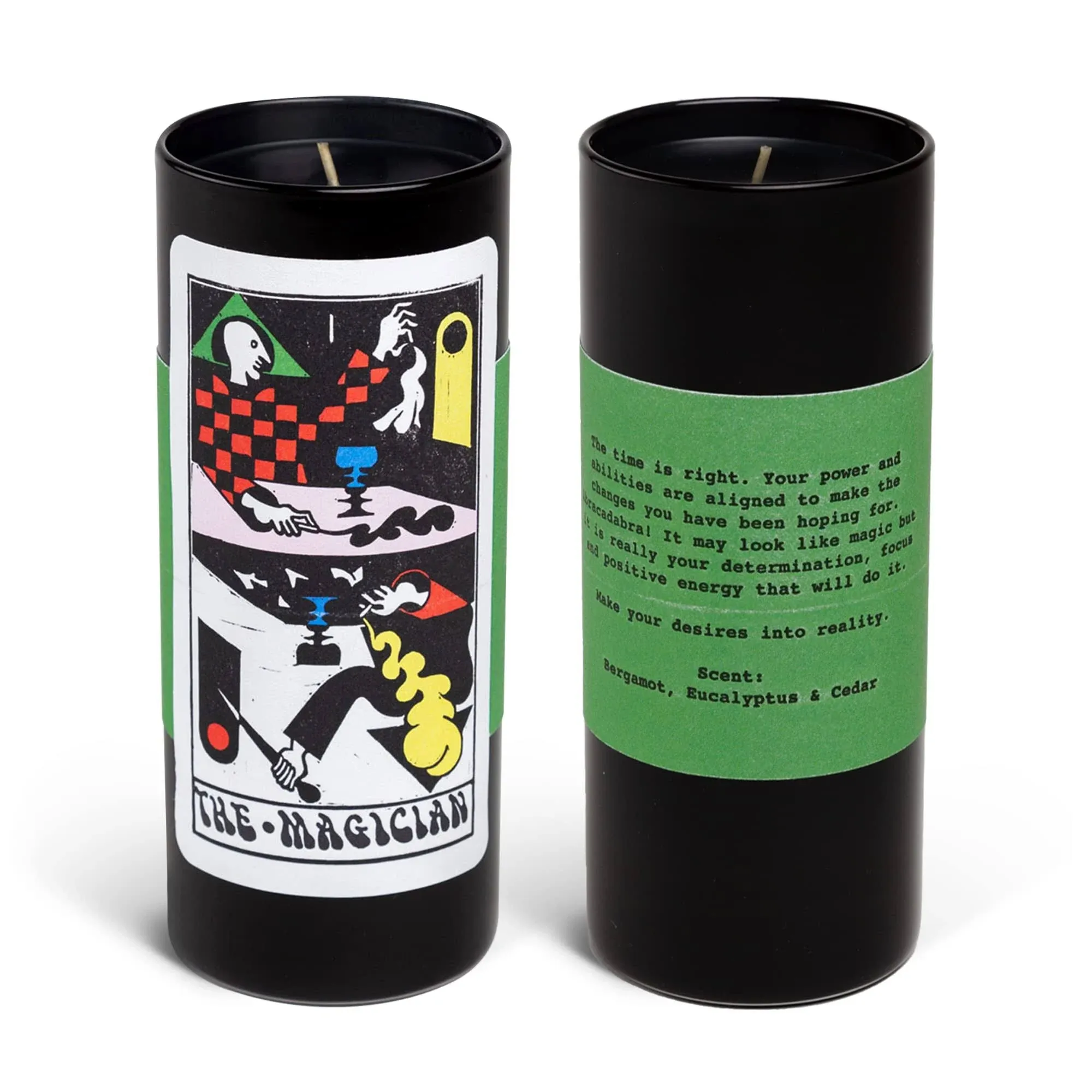 Tarot Candle - Magician Card | Soy Wax, Tarot Illustration & Reading | Bergamot, Eucalyptus & Cedar Scent | 60-Hr Burn | 6" Tall