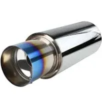 Spec-D N1 Style 2.5&quot; Inlet | 4&quot; Outlet T-304 Stainless Steel Exhaust Muffler w/ Burn Blue Titanium Tip