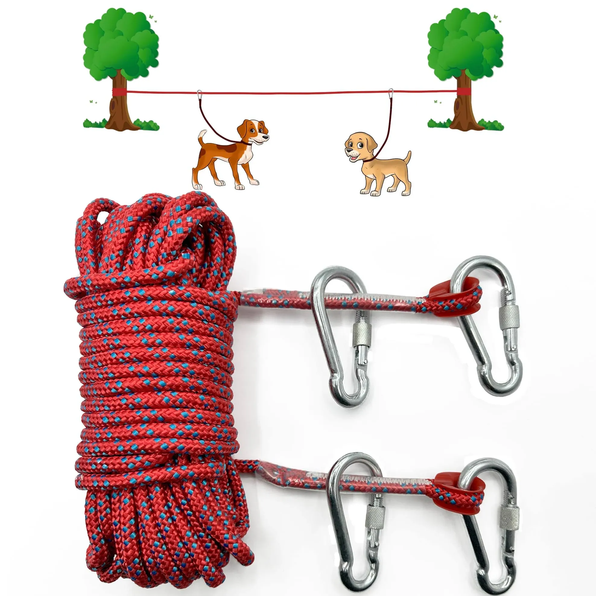 Senzkon Dog Tie Out Cable for Camping, 100ft Portable Dog Trolley 100FT Red