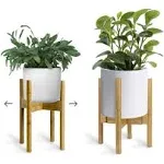 UppWell Adjustable Bamboo Plant Stand | Eco-Friendly Design | Mid-Century Modern | Fits 8-12 inch Pots, Beige