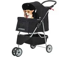 FDW Pet Stroller Foldable Dog Stroller 3-Wheel Durable Cat Jogger Stroller for Small and Medium Dogs Cats with Washable Liner Storage Basket Cup Holder,Blue