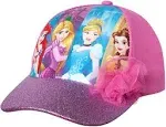 Disney Girls Princess Glitter Baseball Cap - Frozen Elsa, Anna, Cinderella, Belle, Ariel (2-7)