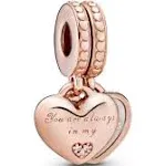 Pandora | Cubic Zirconia You&#039;re Always in My Heart Split Dangle Charm - Rose Gold | Realry