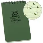 Rite in the Rain® All-Weather Wire-O Notepad, Universal: Narrow Rule and Quadrille Rule, Dark Green Cover, 50 White 3 x 5 Sheets (RIR935)