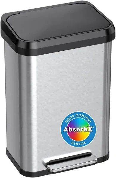 iTouchless SoftStep EXP 13.2 Gallon Step Pedal Trash Can Recycling Bin with Odor Filter Stainless Dent-Proof Plastic Lid Garbage Trashcan 50 Liter Bedroom Living Room Garage Home Office Wastebasket