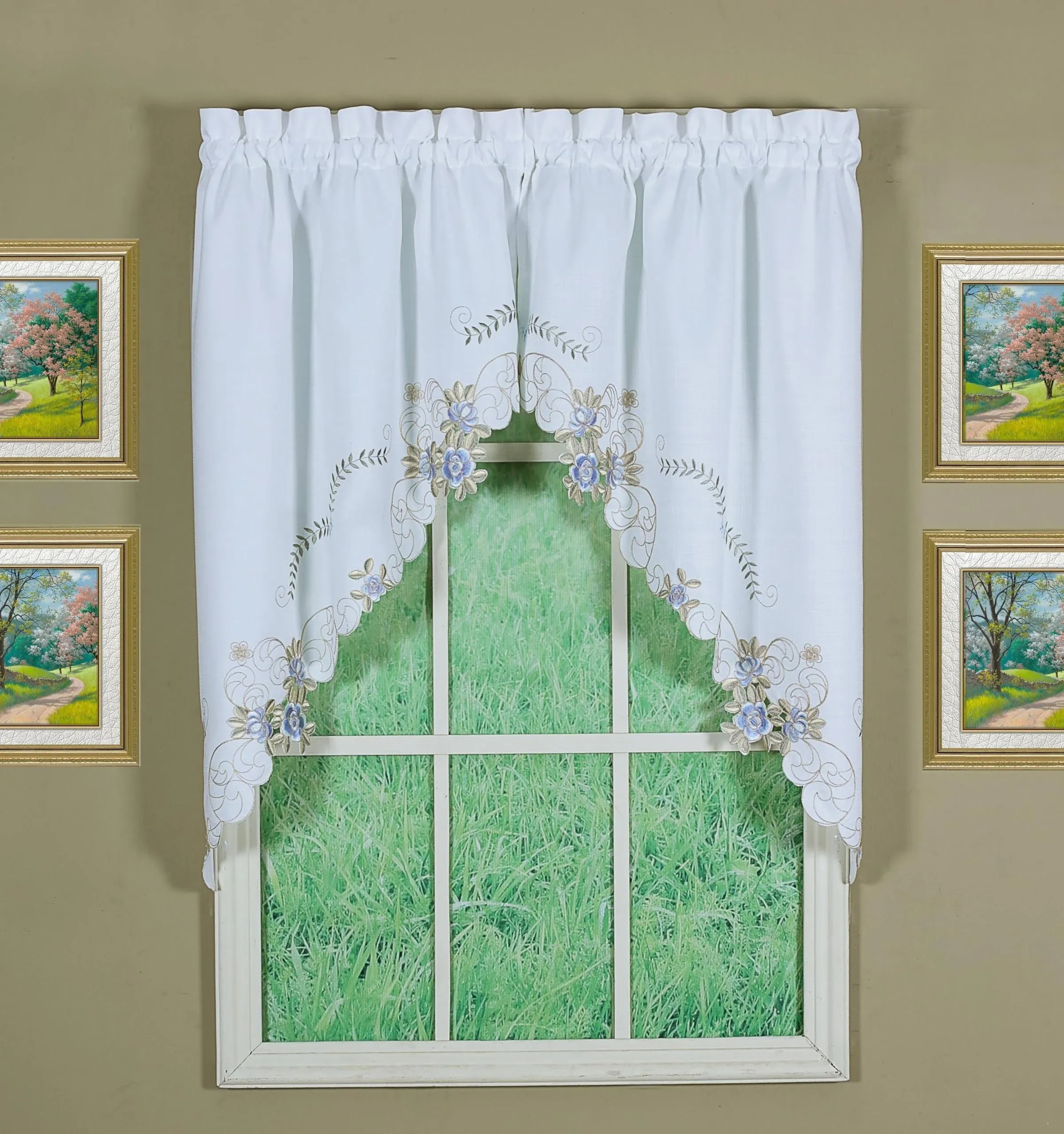 Verona Embroidered Tier Pair, Valance, or Swag Pair