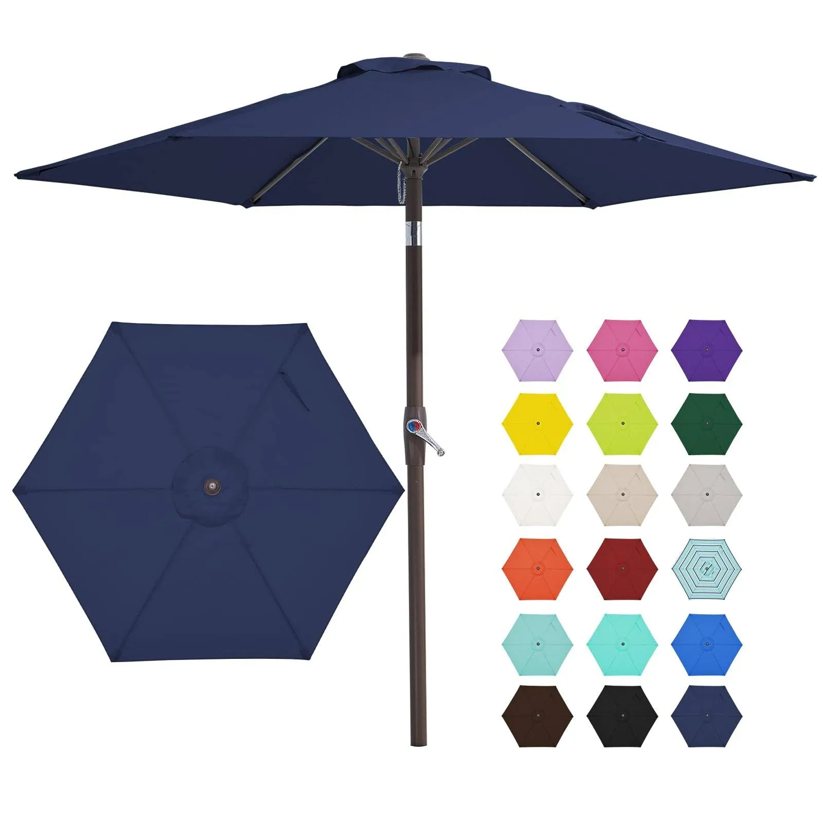 JEAREY 7.5FT Patio Umbrella Market Table Umbrella with 6 Sturdy Ribs, Push Button Tilt/Crank Outdoor Umbrella for Garden, Deck, Backyard, Pool and Beach,Apple Green