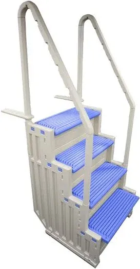 Confer Plastics Step-1X: Sturdy Pool Steps with Handrails, Easy Install, 400 lbs Load - USA, Grey Frame, Warm Grey/Blue Treads