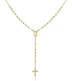 Barzel 18K Gold Plated Virgin Mary Rosary Bead Cross Necklace