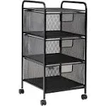 Mind Reader 3 Drawer Mesh Rolling Storage Cart, Black