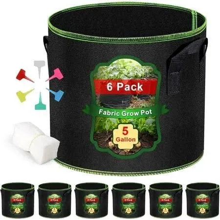 Grow Bags 6 Pcs - 5 Gallon Grow Bags with Durable Handles, Thickened Nonwoven Grow Bag to Grow Vegetables, Grow Bags 5 Gallon for Outdoor Fruits Flowers Potato Tomato Planting