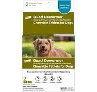 Chewable Quad Dewormer for Medium Dogs 26-60 lbs 2 chewable tablets