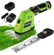 WorkPro 2 in 1 12V Electric Cordless Grass Hedge Shear & Handheld Shrubbery Trimmer, with 2.0Ah Rechargeable LBT, 1 Charger