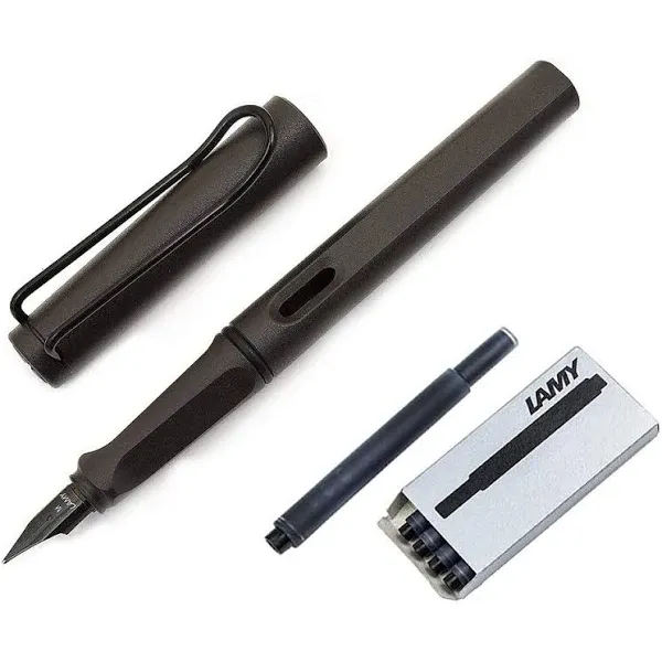 Lamy Safari Fountain Pen, Medium Nib + 5 Black Ink Cartridges (Matte Black)