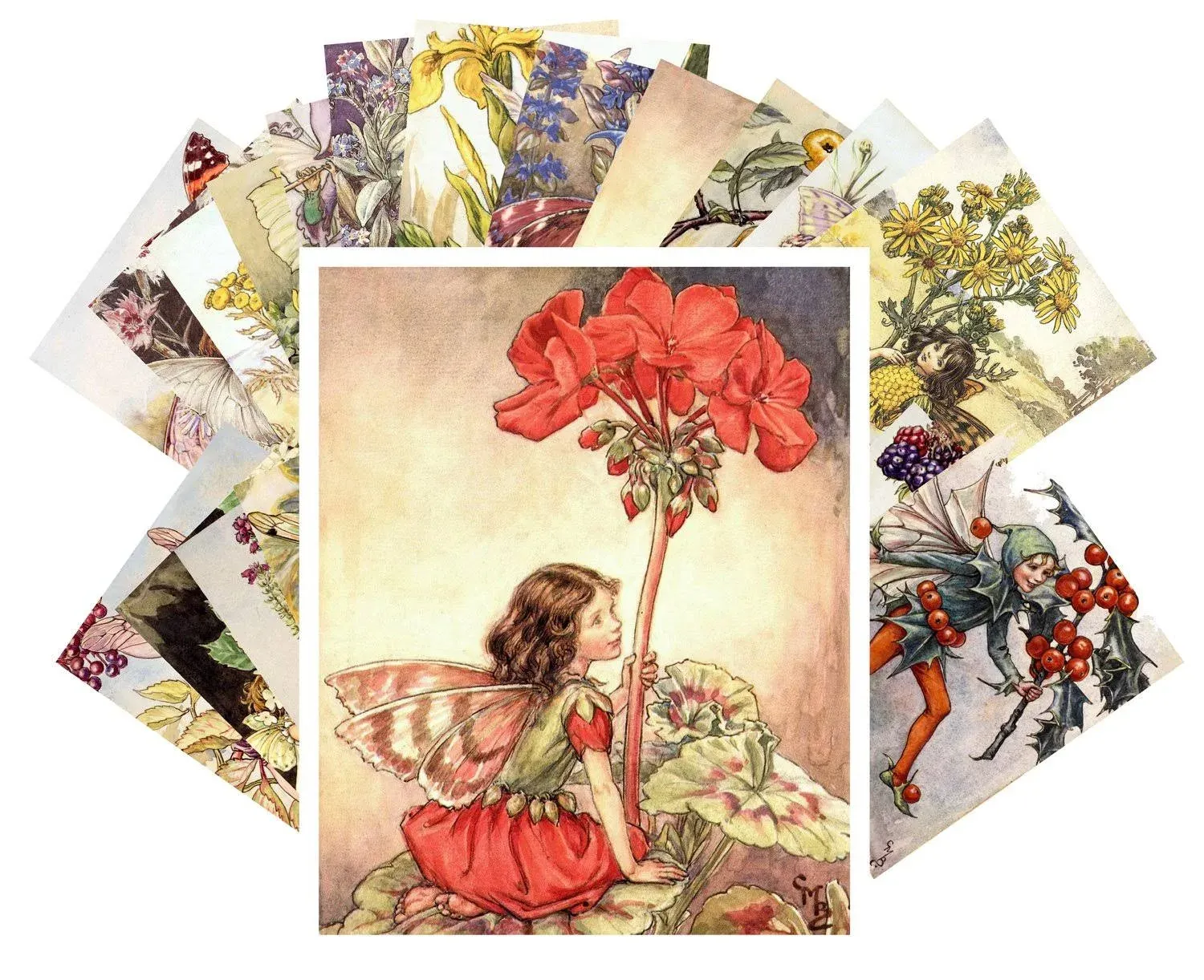 PIXILUV Vintage Postcards 24 Pcs Flower Fairy Vintage Illustrations