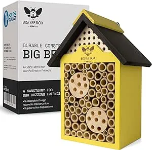 WildYard Bee House - Weather Resistant Natural Wood Construction Mason Bee House - Simple Installation, Bee Box for Power Pollinators, Ideal Bee Houses for The Garden