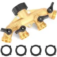 1 Set, 4 Way Heavy Duty Brass Garden Hose Splitter, Hose Connector 3/4&quot;, Hose Spigot Adapter With 4 Valves